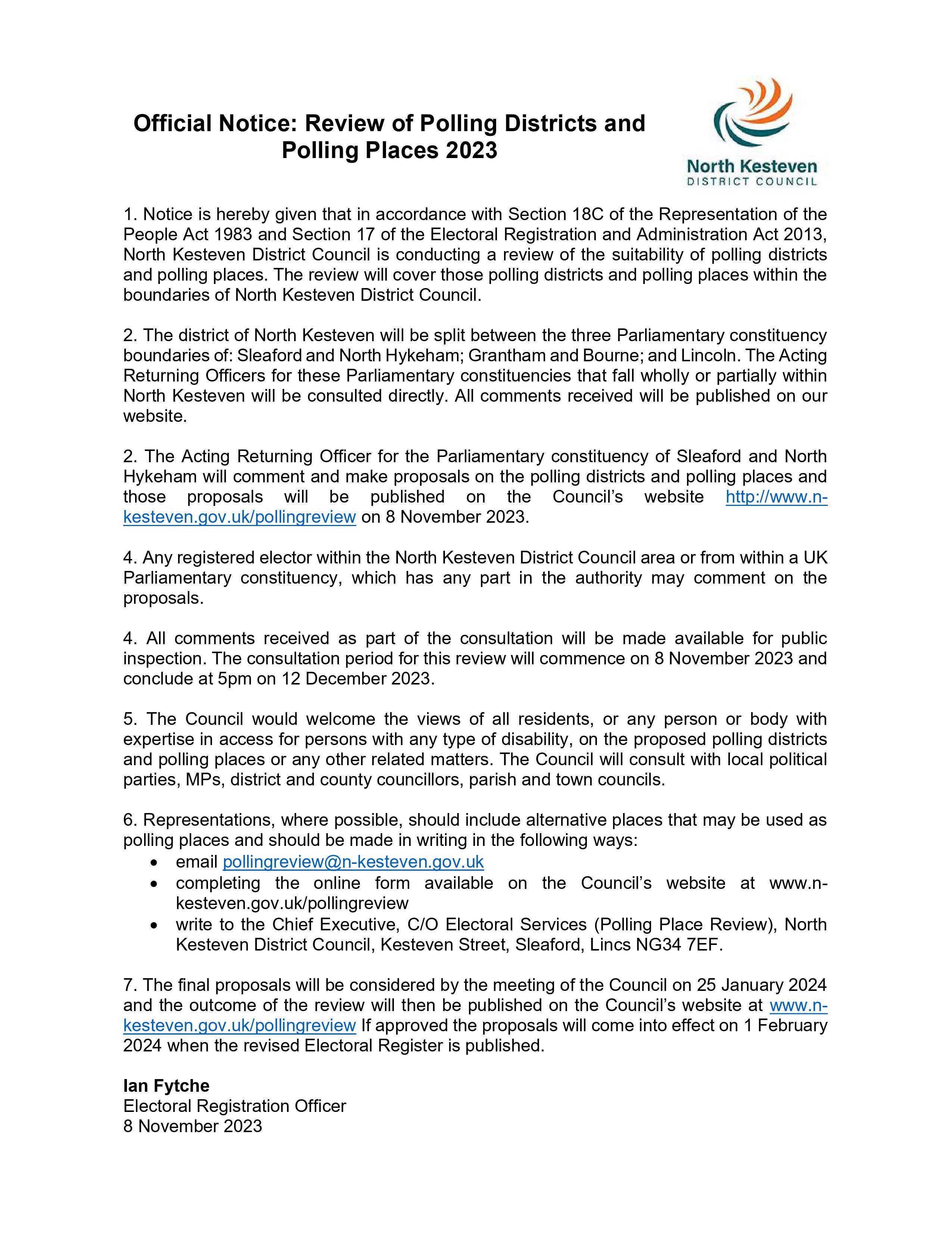 2023 Notice of review of polling places