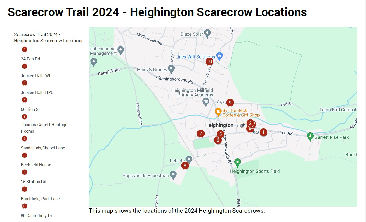 Heighington scarecrow locations