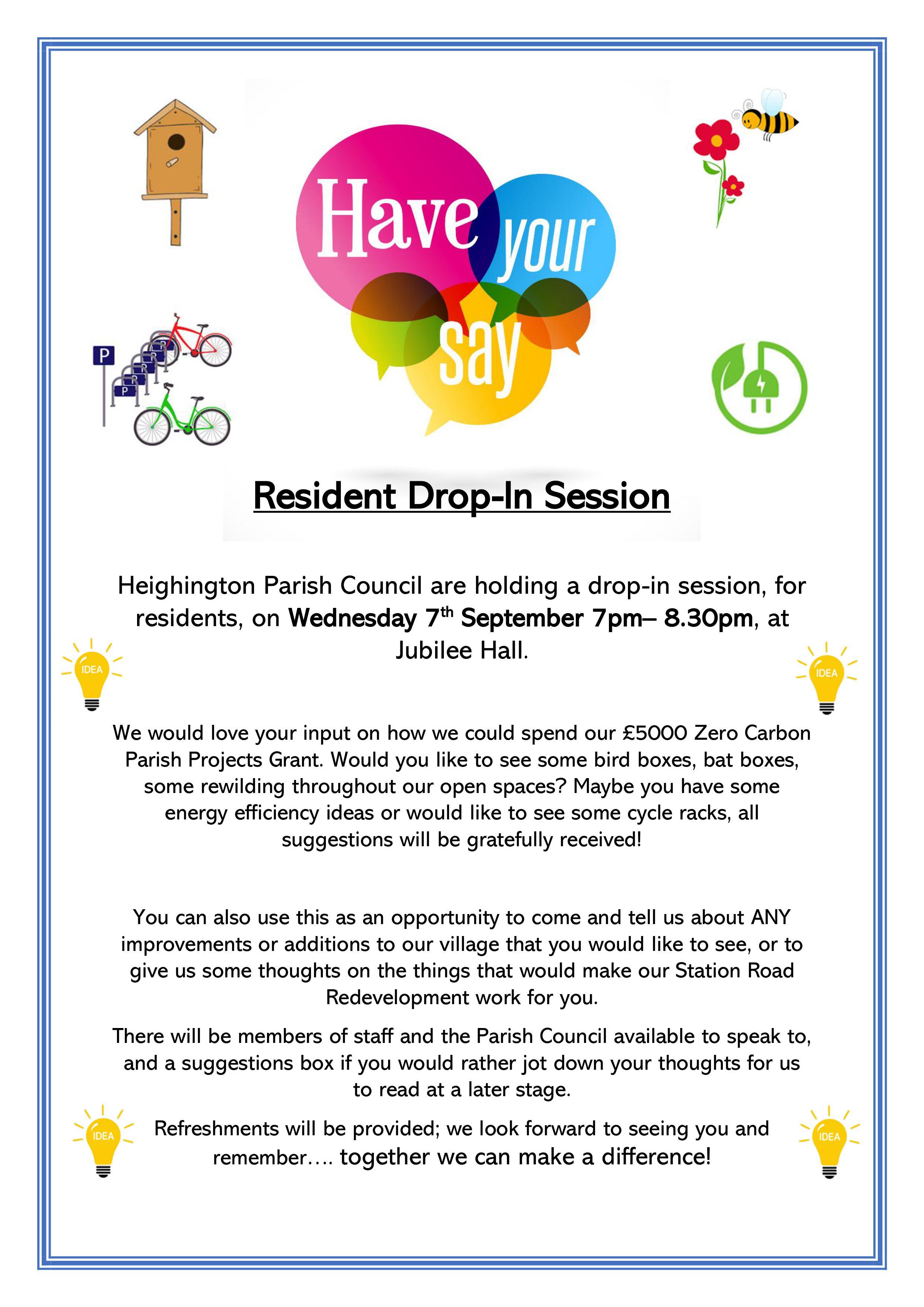 Invite to Resident drop-In Session, Wednesday 7th September, 7:00pm-8:30pm